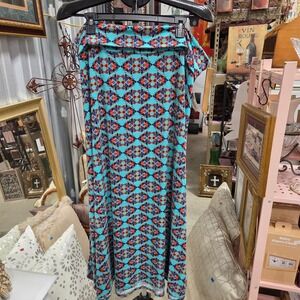 LuLaRoe Maxi Skirt 3XL Turquoise Aztec Geometric Print Plus Size New With Tags